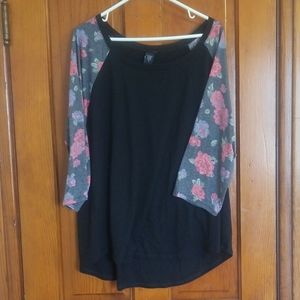 Black & Floral Baseball Tee